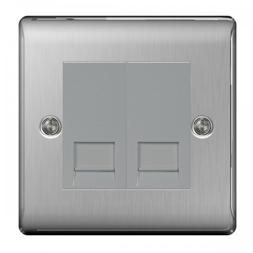 BG Electrical NBSBTS2 Nexus Raised Edge Brushed Steel Screwed Twin BT Secondary Telephone Socket - Supplied As Euro Module Kit