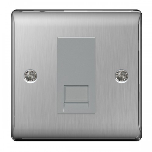 BG Electrical NBSRJ111 Nexus Raised Edge Brushed Steel Screwed Single RJ11 Socket