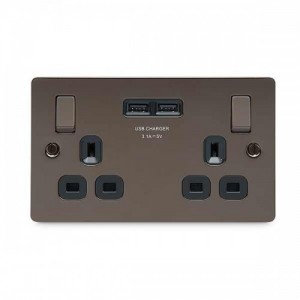 BG Electrical SBN22U3B Nexus Flat Plate Black Nickel Swd 2G SP Outboard Rockers 2xUSB Socket c/w Black Insert 13A 3.1A