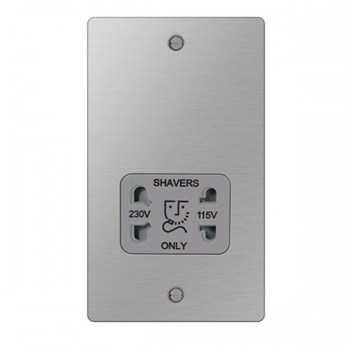 BG Electrical SBS20G Nexus Flat Plate Brushed Steel Shaver Socket  115/230V