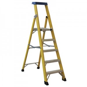 Greenbrook Electrical LADP4 Norslo Fibreglass 3 Step + Platform Ladder With Non-Slip Steps, Rubber Non-Slip Feet & Multi-Functional Top Tray Open