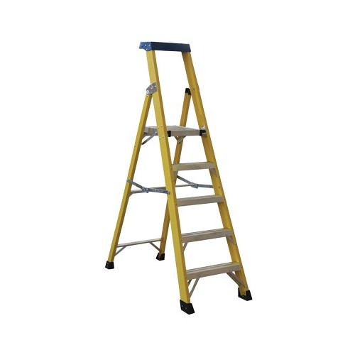 Greenbrook Electrical LADP6 Norslo Fibreglass 5 Step + Platform Ladder With Non-Slip Steps, Rubber Non-Slip Feet & Multi-Functional Top Tray Open