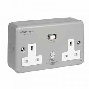 Greenbrook Electrical H22-MP PowerBreaker Metalclad 2 Gang Latching (Passive) RCD Unswitched Socket 13A 30mA