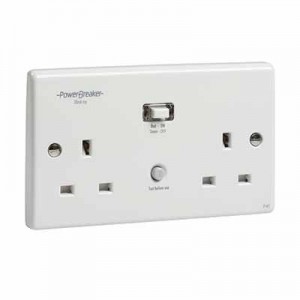 Greenbrook Electrical H22-WP PowerBreaker White Moulded 2 Gang Latching (Passive) RCD Unswitched Socket 13A 30mA