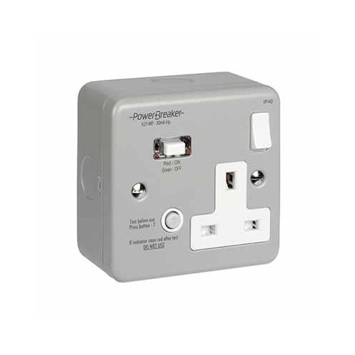 Greenbrook Electrical K21-MP PowerBreaker Metalclad 1 Gang Latching (Passive) RCD Switched Socket 13A 30mA