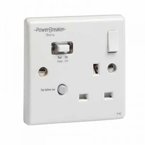 Greenbrook Electrical K21-WP PowerBreaker White Moulded 1 Gang Latching (Passive) RCD Switched Socket 13A 30mA