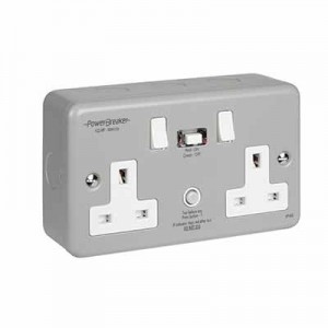 Greenbrook Electrical K22-MP PowerBreaker Metalclad 2 Gang Latching (Passive) RCD Switched Socket 13A 30mA