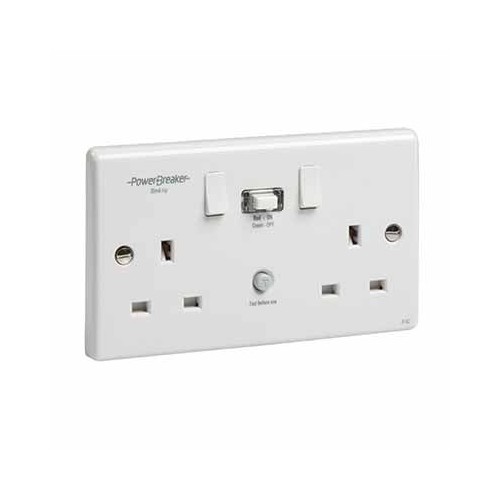 Greenbrook Electrical K22-WP PowerBreaker White Moulded 2 Gang Latching (Passive) RCD Switched Socket 13A 30mA