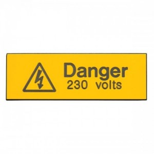 Industrial Signs IS1105EN Black On Yellow Rigid Engraved Warning Label - DANGER 230 VOLTS (Pack Size 5) 75mm x 25mm