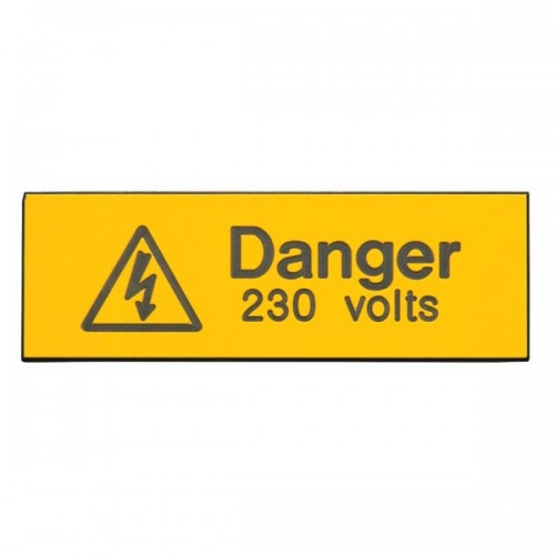 Industrial Signs IS1105EN Black On Yellow Rigid Engraved Warning Label - DANGER 230 VOLTS (Pack Size 5) 75mm x 25mm