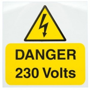 Industrial Signs IS1705RP Black On Yellow Self Adhesive Rigid Warning Label - DANGER 230 VOLTS (Pack Size 5) 75mm x 75mm
