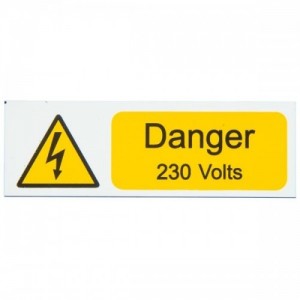 Industrial Signs IS1805RP Black On Yellow Self Adhesive Rigid Warning Label - DANGER 230 VOLTS (Pack Size 5) 75mm x 25mm