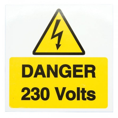 Industrial Signs IS1910SA Black On Yellow Self Adhesive Vinyl Warning Label - DANGER 230 VOLTS (Pack Size 10) 75mm x 75mm