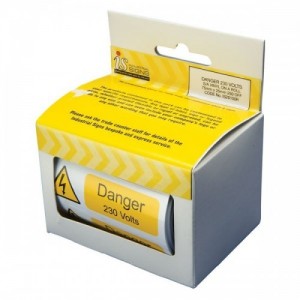 Industrial Signs IS2010OR Black On Yellow Self Adhesive Vinyl Warning Label Roll - DANGER 230 VOLTS (Pack Size 250) 75mm x 75mm