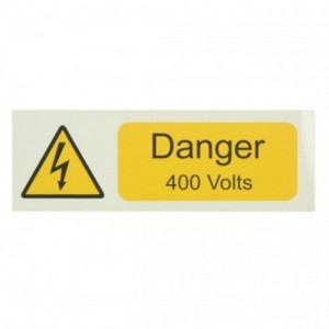 Industrial Signs IS2210SA Black On Yellow Self Adhesive Vinyl Warning Label - DANGER 400 VOLTS (Pack Size 10) 75mm x 25mm