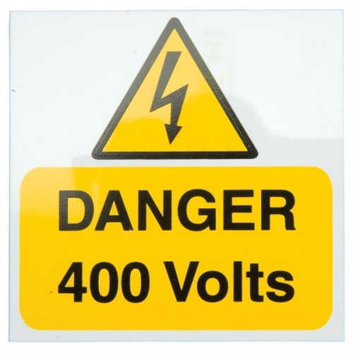 Industrial Signs IS2505RP Black On Yellow Self Adhesive Rigid Warning Label - DANGER 400 VOLTS (Pack Size 5) 75mm x 75mm