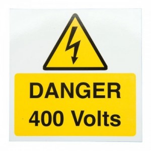 Industrial Signs IS2710SA Black On Yellow Self Adhesive Vinyl Warning Label - DANGER 400 VOLTS (Pack Size 10) 75mm x 75mm