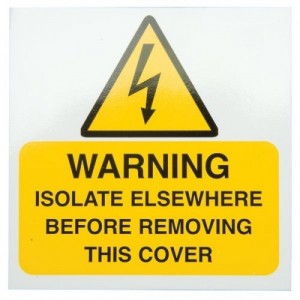 Industrial Signs IS3110SA Black On Yellow Self Adhesive Vinyl Warning Label - WARNING ISOLATE ELSEWHERE (Pack Size 10) 75mm x 75mm
