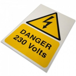 Industrial Signs IS4901RP Black On Yellow Self Adhesive Rigid Warning Label - DANGER 230 VOLTS (Pack Size 1) 150mm x 225mm