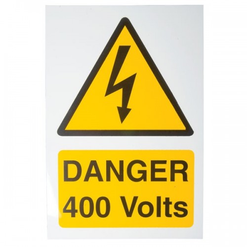 Industrial Signs IS5101RP Black On Yellow Self Adhesive Rigid Warning Label - DANGER 400 VOLTS (Pack Size 1) 150mm x 225mm