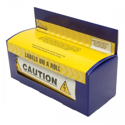 Industrial Signs IS5910OR Black On Yellow Self Adhesive Vinyl Warning Label Roll - MIXED CABLE NOTICE (Pack Size 100) 130mm x 60mm