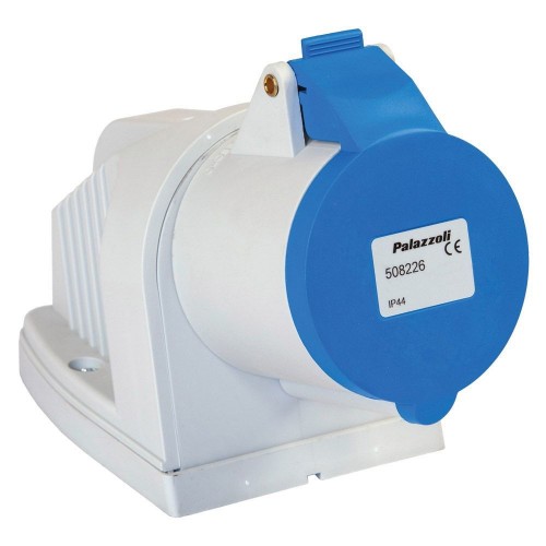 Lewden 508226 topTER Blue Plastic 2P+E 6H 90° Angled Wall Mounted Socket Outlet IP44 32A 240V