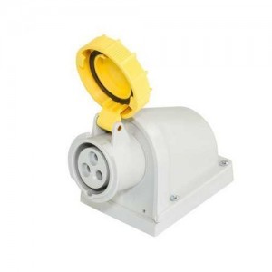 Lewden 509124 topTER Yellow Plastic 2P+E 4H 90° Angled Wall Mounted Socket Outlet IP67 16A 110V