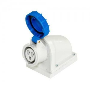 Lewden 509126 topTER Blue Plastic 2P+E 6H 90° Angled Wall Mounted Socket Outlet IP67 16A 240V