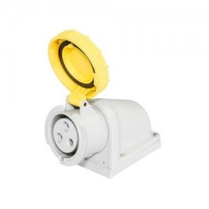 Lewden 509224 topTER Yellow Plastic 2P+E 4H 90° Angled Wall Mounted Socket Outlet IP67 32A 110V