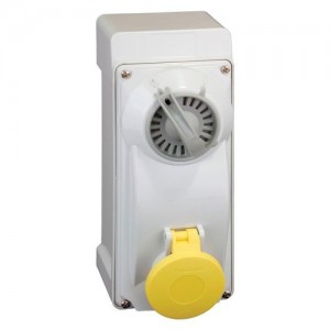 Lewden PM16/3300NFPB Yellow Plastic 2P+E 4H Switch Interlocked Socket Outlet IP44 16A 110V