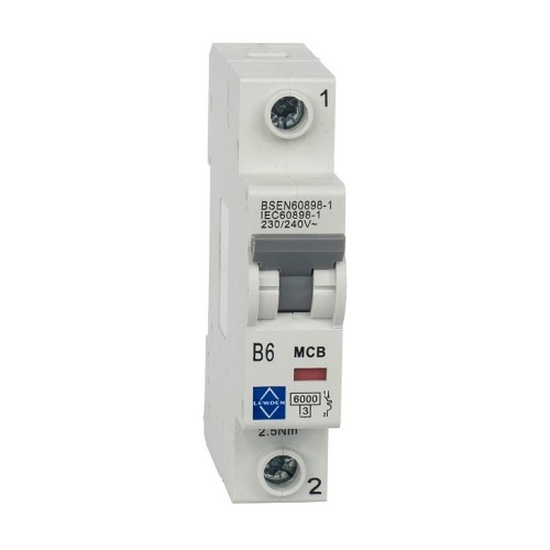 Lewden G06-1B10 1 Module Single Pole Type B Miniature Circuit Breaker MCB - For Domestic Installations 10A 6kA