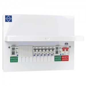 Lewden QFS-PM10 White Metal 18th Edition Pre-Populated 10+1 Way Flexible Split Load Dual RCD Consumer Unit With 2 x 80A 30mA Type AC RCDs