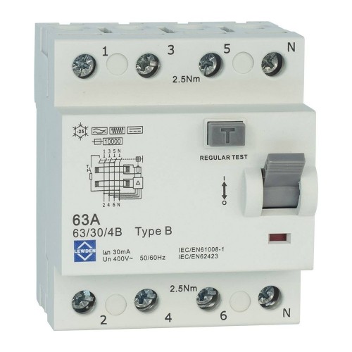 Lewden RCD10-100/300/4A 4 Module Four Pole Type A RCD Incomer 100A 300mA