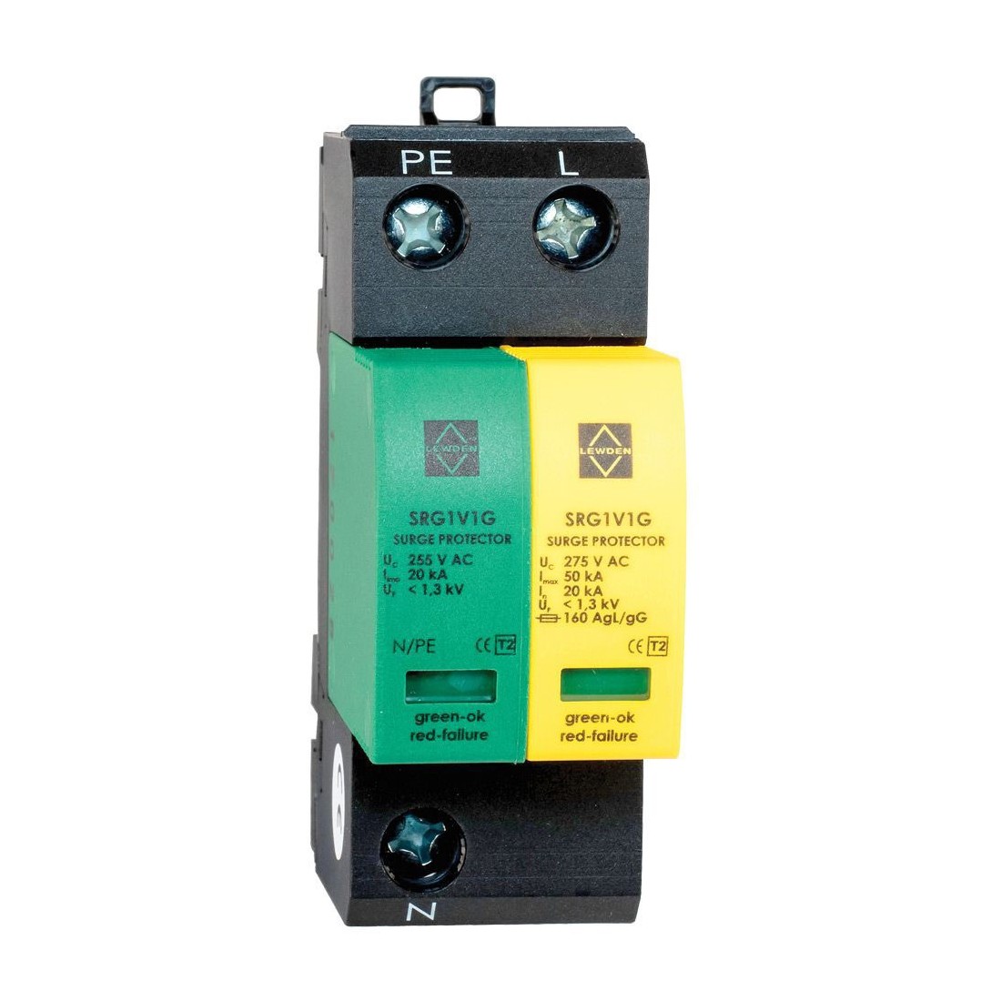 Lewden SRG1V1G 2 Module Single Phase Type 2 TT/TN Surge Protection Device Electrical
