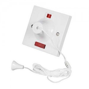 MK Electric 3164WHI White 1 Way Double Pole Flush Mounting Ceiling Isolation Switch With Neon & 1.5m Pullcord 50A