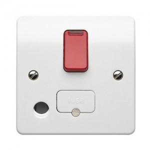 MK Electric K1070D1WHI Logic Plus White Moulded Double Pole Switched Fused Connection Unit With Red Rocker, Neon & Front Flex Outlet 13A