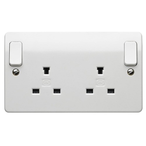 MK Electric K1246WHI Logic Plus White 2 Gang Switched DP Non Standard Socket  13A