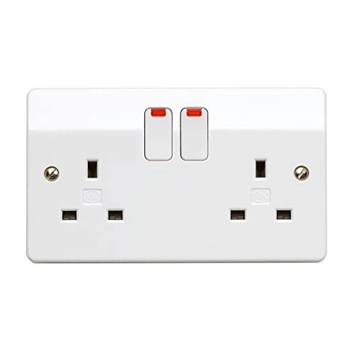 MK Electric K2647WHI Logic Plus White Moulded 2 Gang Double Pole Switched Socket With Neons 13A
