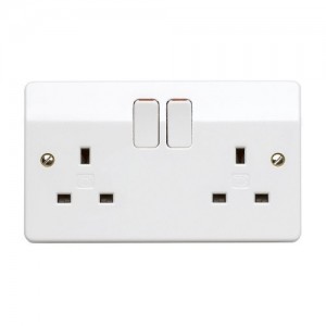 MK Electric K2747WHI Logic Plus White Moulded 2 Gang Double Pole Switched Socket 13A