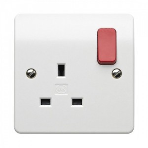 MK Electric K2757D1WHI Logic Plus White Moulded 1 Gang Double Pole Switched Socket With Red Rocker & Dual Earth 13A