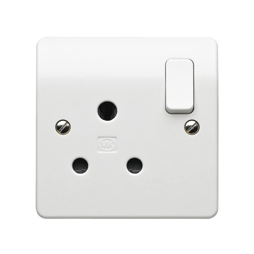 MK Electric K2893WHI Logic Plus White Moulded 1 Gang Double Pole Round Pin Switched Socket 15A