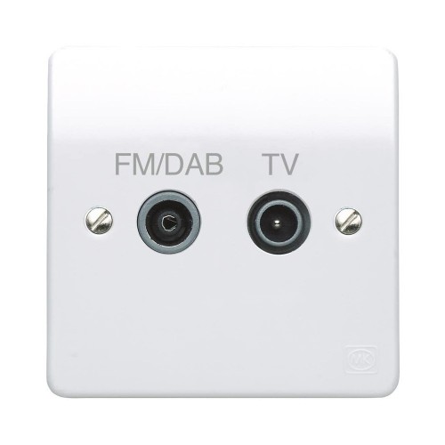 MK Electric K3552DABWHI Logic Plus White Moulded Diplexer Twin Co-Axial TV & FM/DAB Outlet - Suitable For Digital & Interactive Services