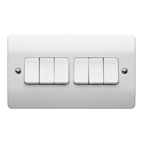 MK Electric K4879WHI Logic Plus White Moulded 6 Gang 2 Way Plateswitch 10A