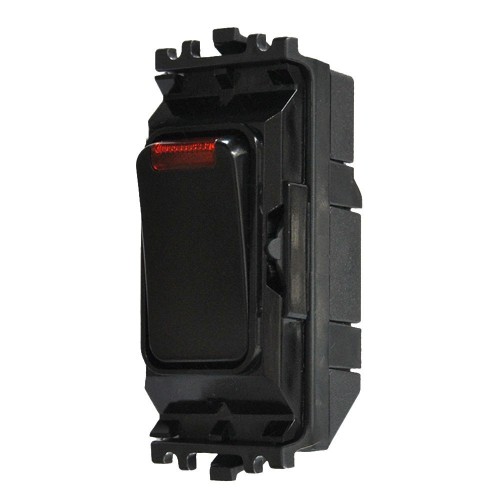 MK Electric K4896NBLK Grid Plus Black 1 Module Double Pole 1 Way Grid Switch With Neon 20A