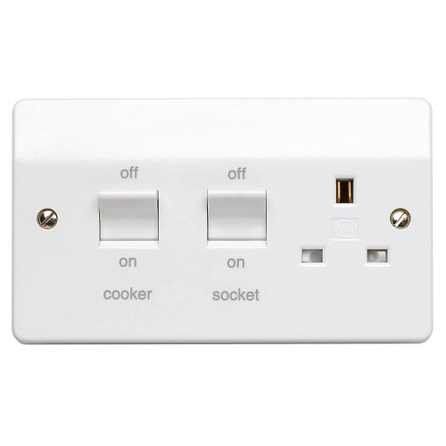 MK Electric K5060WHI Logic Plus White Moulded Double Pole Flush Mounting Cooker Control Unit With Main Isolation Switch & 13A Switchsocket 45A