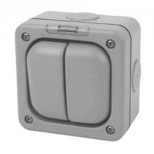 MK Electric K56402GRY Masterseal Plus Grey 2 Gang 1 Way Single Pole Switch With Weatherproof Enclosure IP66 10A