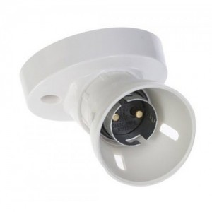 MK Electric K1172WHI White T2 Rated Pre-Wired Angled Batten Lampholder With Home Office Shield