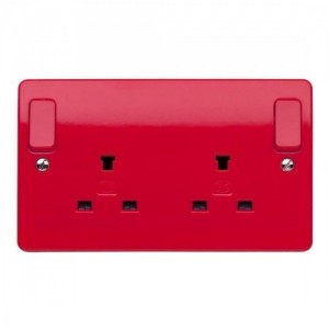 MK Electric K1246D1RED Logic Plus Red 2 Gang Switched DP Non Standard Socket Red Rockers & Plate 13A