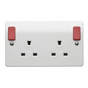 MK Electric K1246D1WHI Logic Plus White 2 Gang Switched DP Non Standard Socket Red Rockers 13A