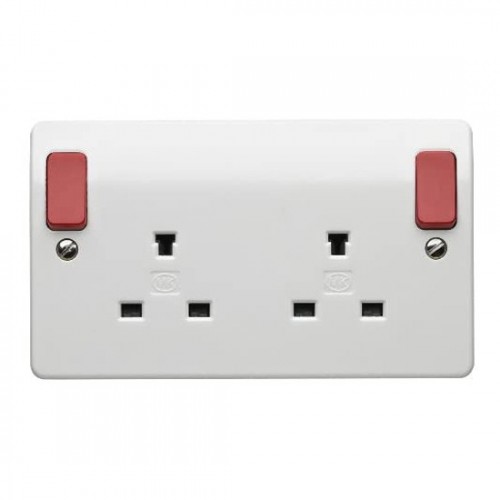 MK Electric K1246D1WHI Logic Plus White 2 Gang Switched DP Non Standard Socket Red Rockers 13A